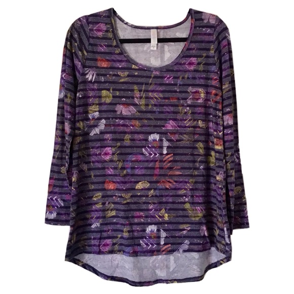 LuLaRoe Tops - Lynnae Abstract Floral & Striped Long Sleeve Top